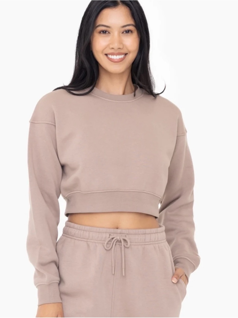 Mono B Drop Shoulder Crewneck Cropped Sweatshirt Sz Large Taupe (Like New)